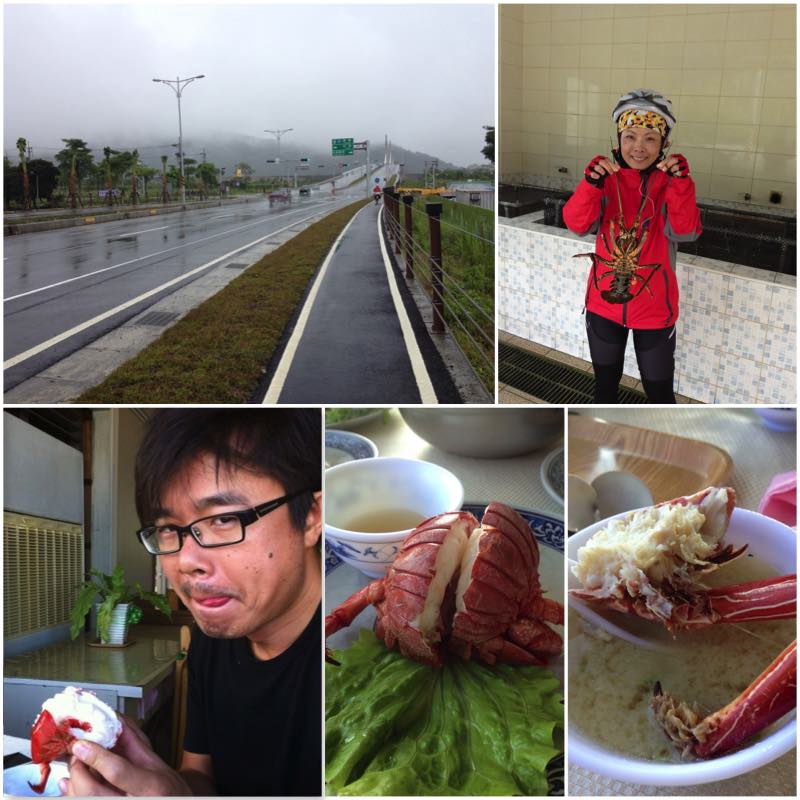 Image grid showing the road condition of Hualian Taitung vallue route and a lunch with lobsters