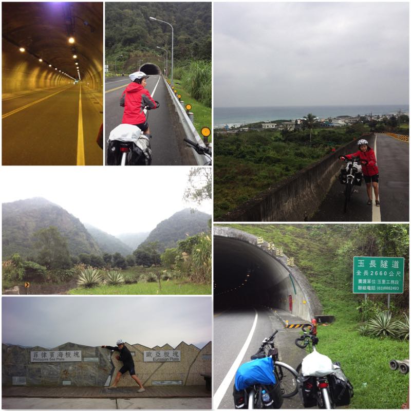 Image grid showing cyclists travelling to Hualien Valley via Yuchang Tunnel from Ningpu