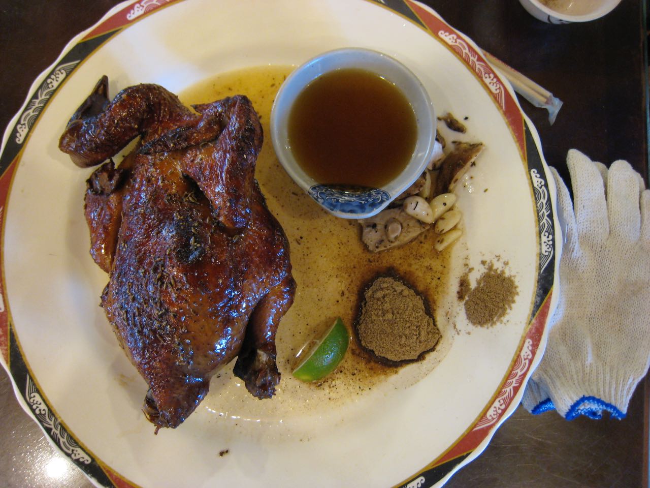 Roasted chicken on a large plate